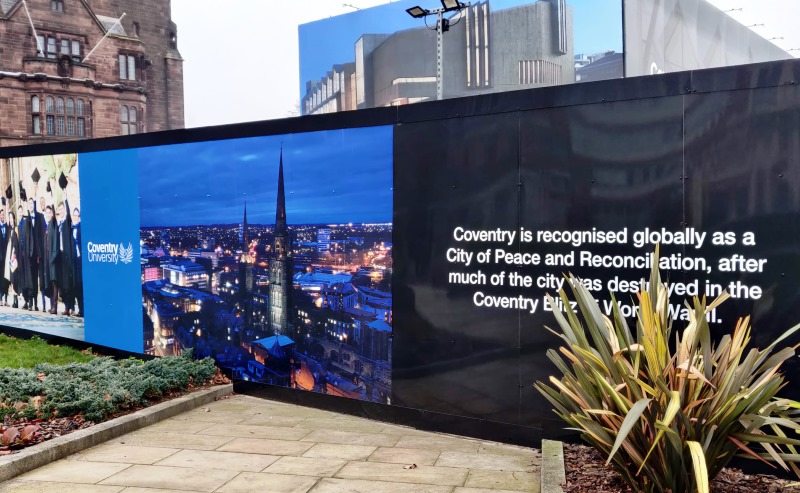 Coventry University building site hoarding graphics