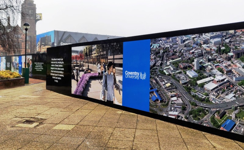 Coventry University building site hoarding graphics