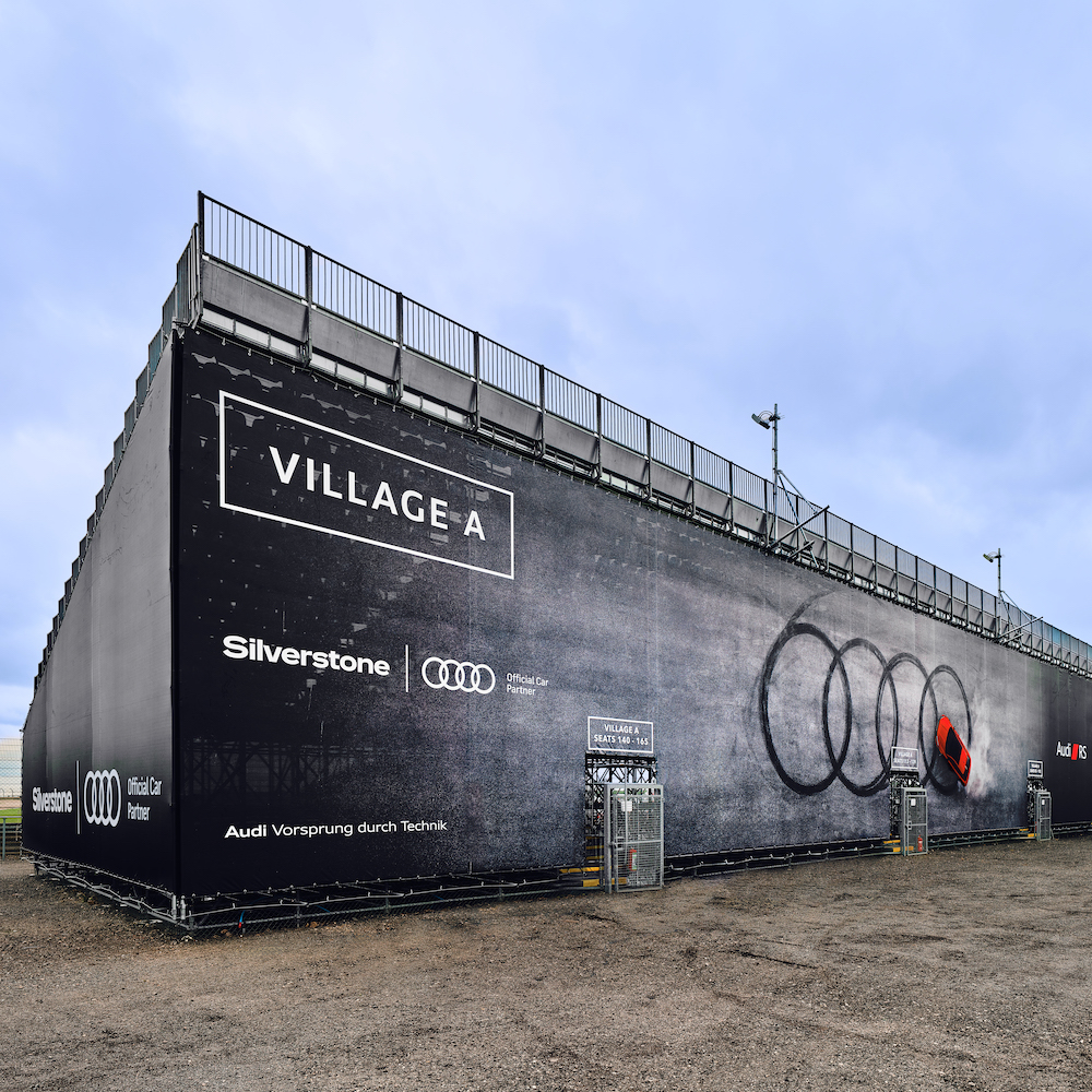 Audi stadium wrap at Silverstone by Embrace Building Wraps