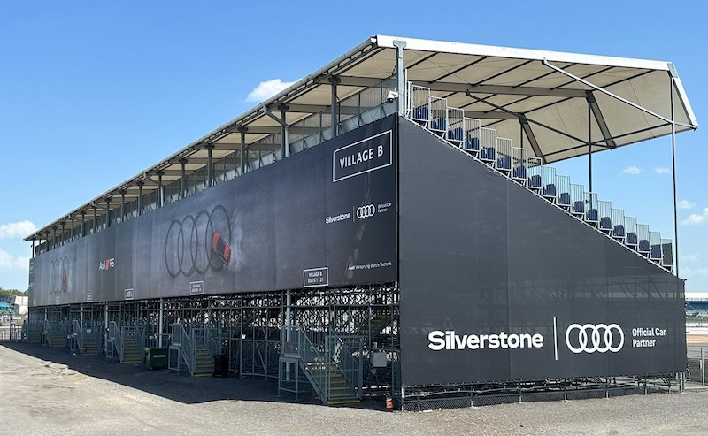 Premium printed mesh banners transform Silverstone grandstands into bold Audi branding
