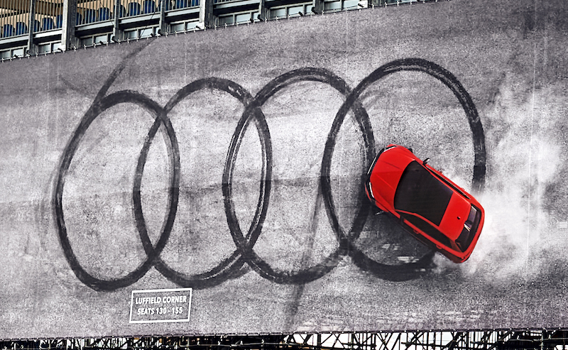 Premium printed mesh banners transform Silverstone grandstands into bold Audi branding